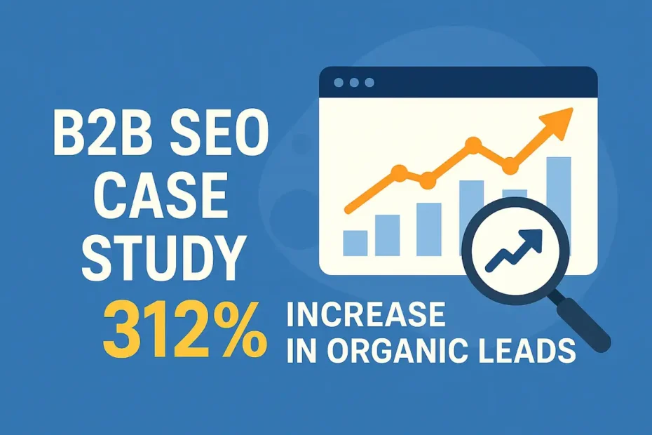 B2B SEO case study showing 312% increase in organic leads with growth chart.