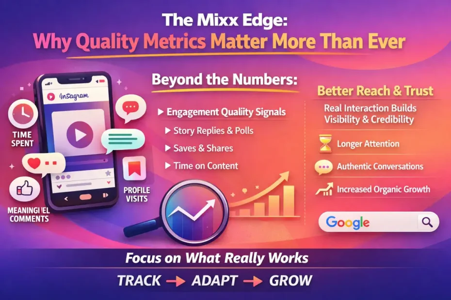Infographic showing why quality Instagram engagement metrics like saves, shares, and comments matter more than follower count for growth.